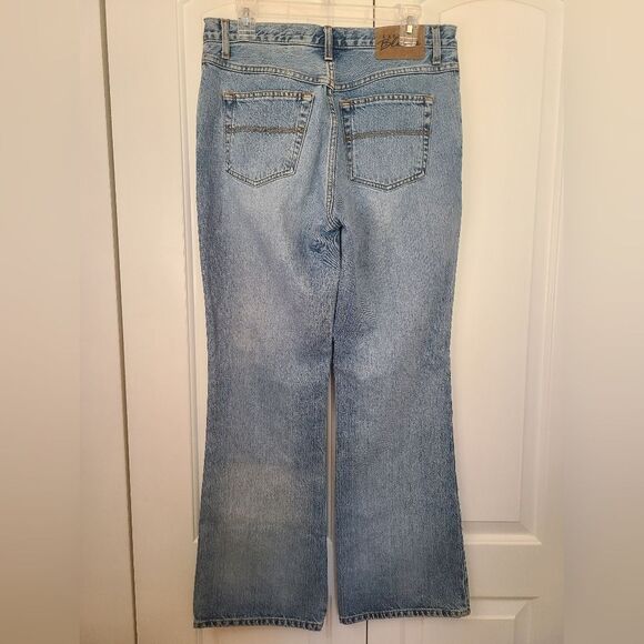 90s Express Bleus High Rise Medium wash Blue Flare Wide Leg Jeans Size 11/12 - Picture 6 of 14